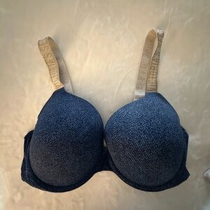 Victoria's Secret Navy Blue Bra with Cream Straps Push-up t-shirt Bra.